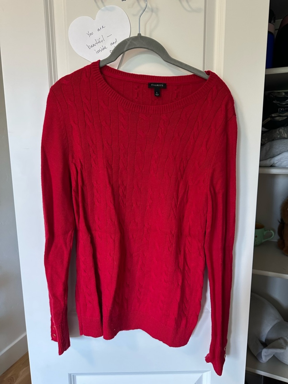 Talbots Red Cable Knit Scoopneck Sweater